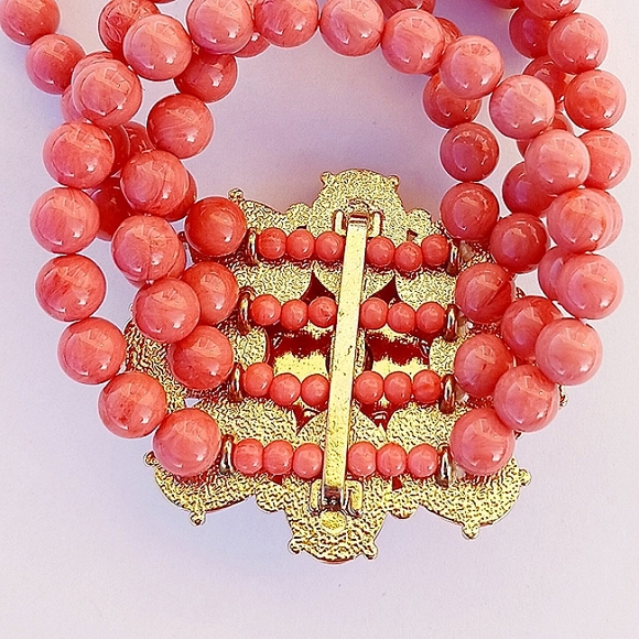 Pink Stretch Bracelet Stones Rhinestones Flower Costume Goldtone - Picture 4 of 5